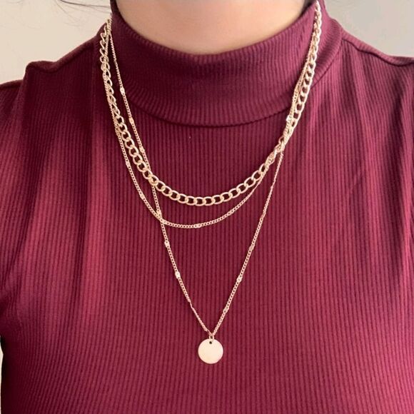 💖 2/$30 Boho disc dainty layered gold tone chain link chunky charm necklace - Picture 10 of 13